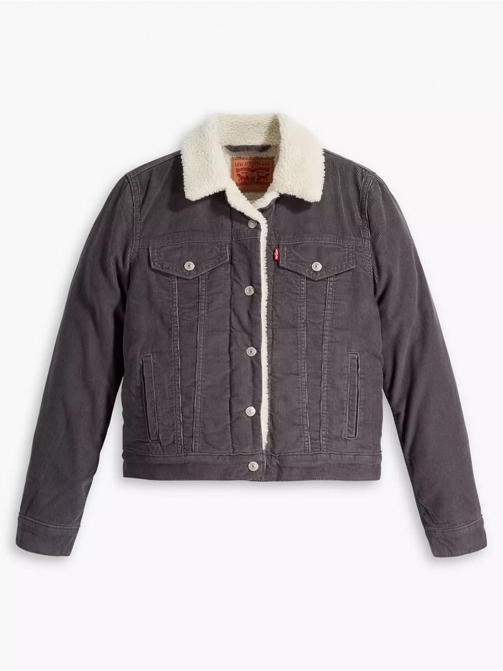 Levi’s Sherpa Lined Grey Corduroy Trucker Jacket Cozy Size S - Picture 5 of 13